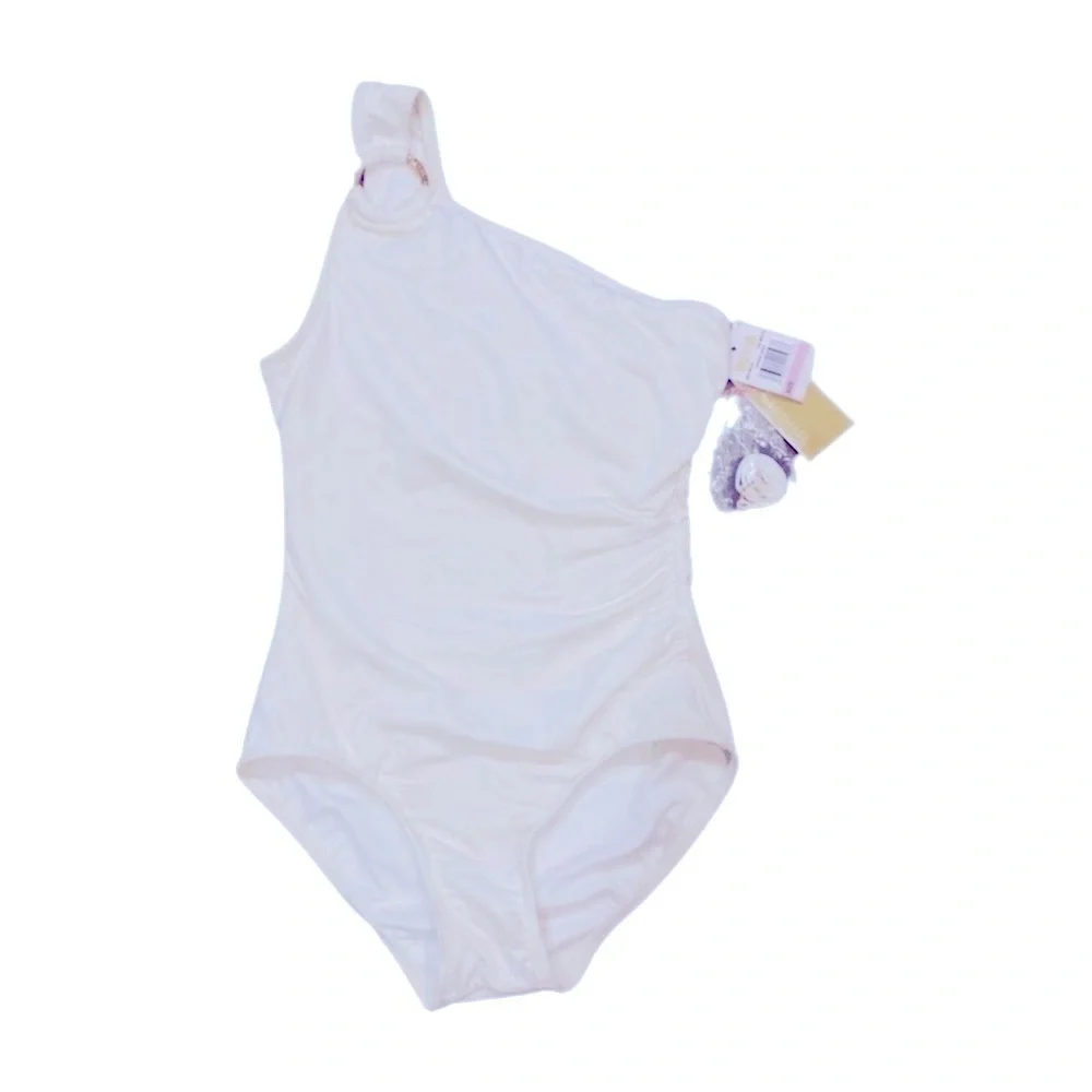 Michael Kors Women White Embellished One-Shoulder One-Piece Swimsuit Size US 16